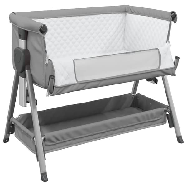 vidaXL Babysäng med madrass ljusgrå linnetyg