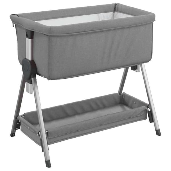 vidaXL Babysäng med madrass ljusgrå linnetyg