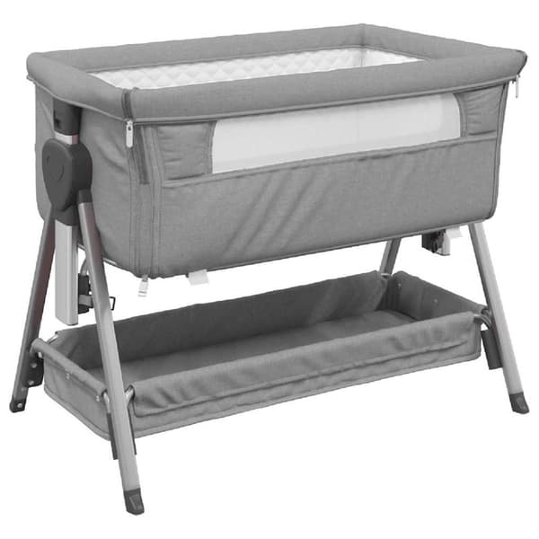 vidaXL Babysäng med madrass ljusgrå linnetyg
