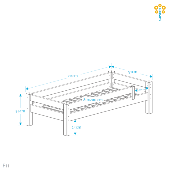 Fööniks - Enkelsäng 80x200 Cm Med Skyddskant