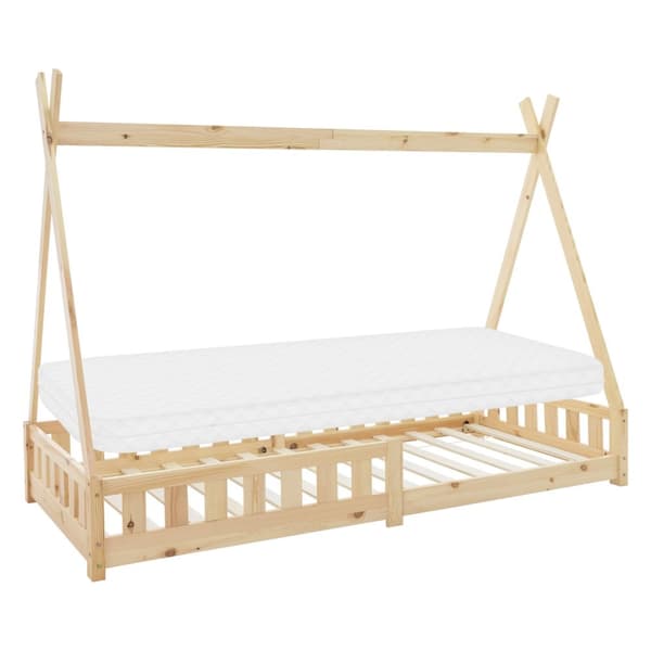 Barnsäng Teepee Nature Fall-Out Protection Wooden Bed House Bed Pine Wood 200x90cm