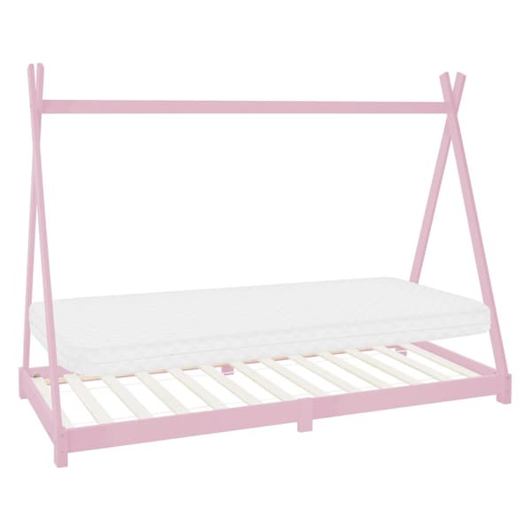 ML Design Cot Tipi 90 x 200cm kanssa slotted runko, vaaleanpunainen, intialainen sänky massiivipuuta, talonpohja tytöille, lasten talon nuoriso bed