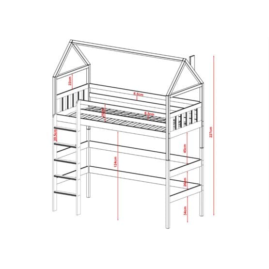 GLORIA - Loftsäng Hus - 80x200 Cm - Vit