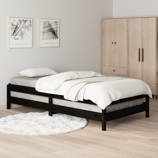Stapelbar Säng Svart 100X200 Cm Massivt Furu