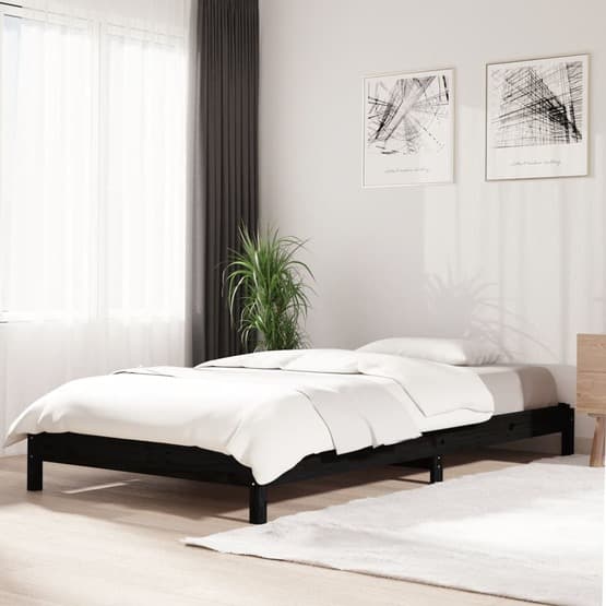 Stapelbar Säng Svart 100X200 Cm Massivt Furu