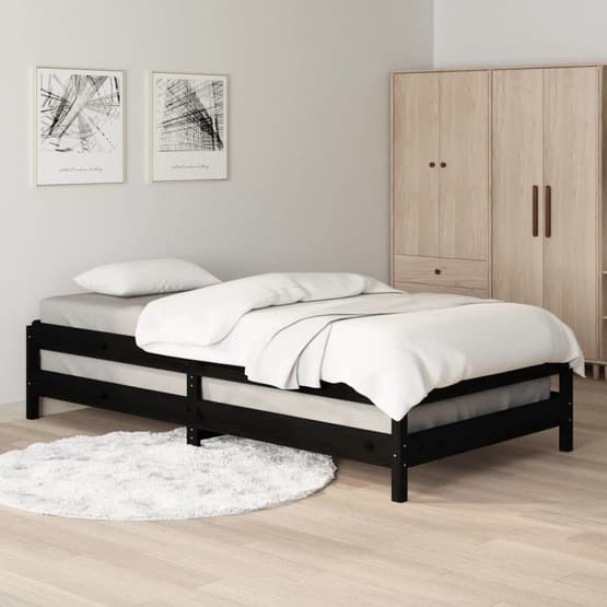 Stapelbar Säng Svart 80X200 Cm Massivt Furuträ