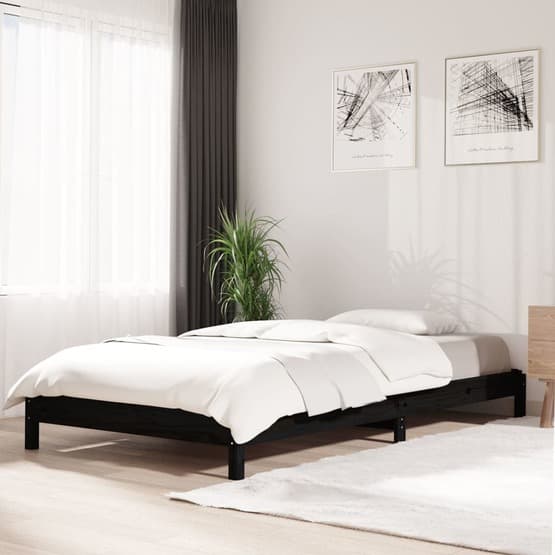 Stapelbar Säng Svart 80X200 Cm Massivt Furuträ