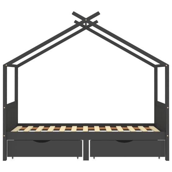 Barnsäng Med Lådor Mörkgrå Massiv Furu 90X200 Cm