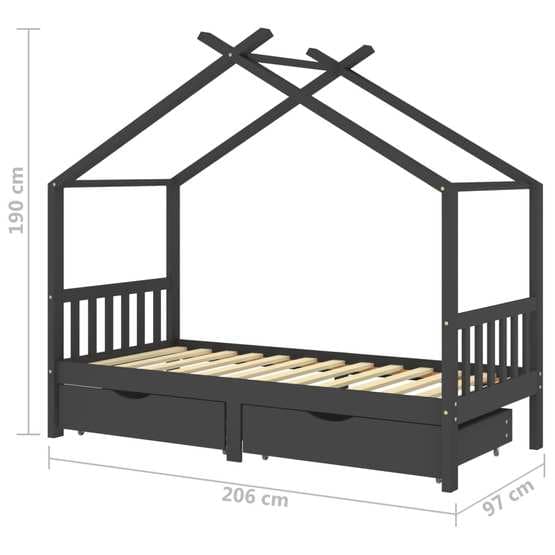 Barnsäng Med Lådor Mörkgrå Massiv Furu 90X200 Cm