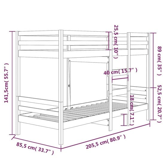 Våningssäng Vit 90X200 Cm Massiv Furu - 3