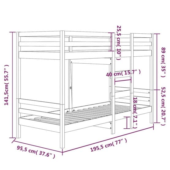 Våningssäng Vit 90X190 Cm Massiv Furu