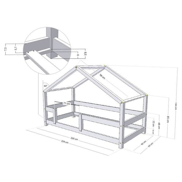 Barnhyttsäng LUCKY 90 x 200 lackerad