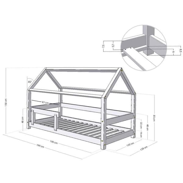 Barnsäng i stuga - Benlemi - TERY - Trä - Vit - 120 x 190 cm - Lamell