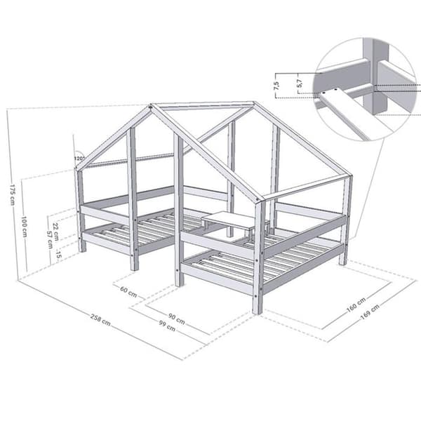 Lit cabane VILLY 2 platser 90 x 160 naturligt trä