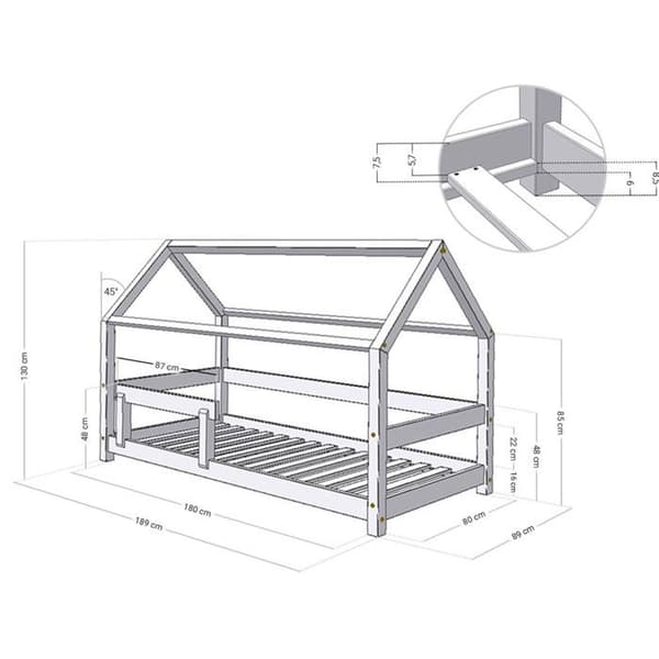 TERY barnhyttsäng 80 x 180 Vit