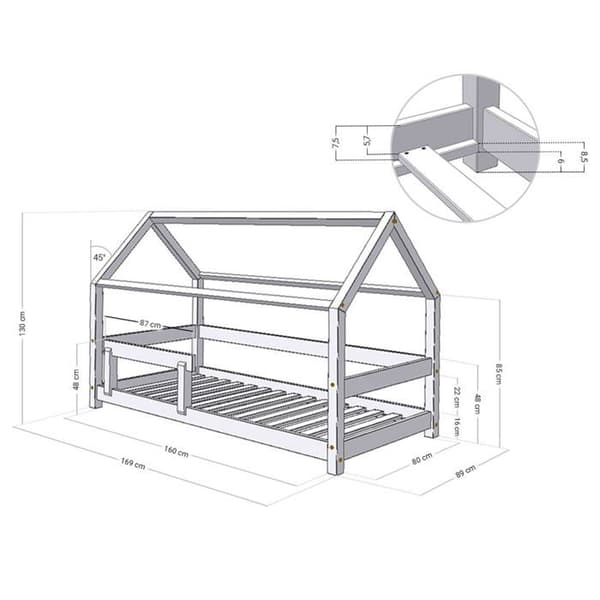 TERY barnhyttsäng 80 x 160 ljusgrå