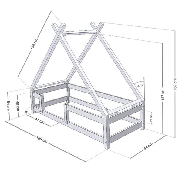 TAHUKA barnhyttsäng 80 x 160 ljusgrå