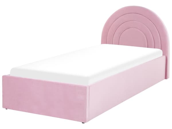 Oppbevaringsseng Rosa Fløyel Enkeltseng 90 x 200 cm Minimalistisk Retro Design Oppbevaring