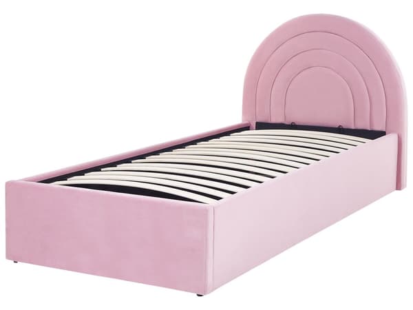 Oppbevaringsseng Rosa Fløyel Enkeltseng 90 x 200 cm Minimalistisk Retro Design Oppbevaring