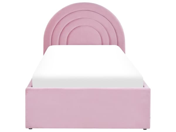 Oppbevaringsseng Rosa Fløyel Enkeltseng 90 x 200 cm Minimalistisk Retro Design Oppbevaring