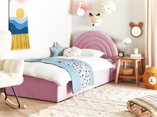 Oppbevaringsseng Rosa Fløyel Enkeltseng 90 x 200 cm Minimalistisk Retro Design Oppbevaring