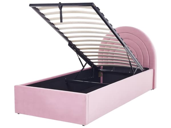 Oppbevaringsseng Rosa Fløyel Enkeltseng 90 x 200 cm Minimalistisk Retro Design Oppbevaring