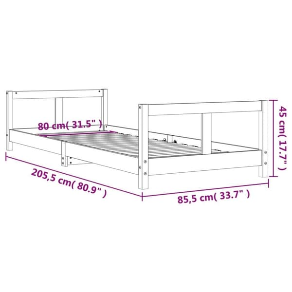vidaXL Sängram för barnsäng vit 80x200 cm massiv furu