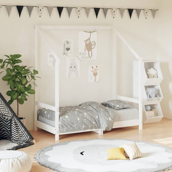 vidaXL sengeramme til juniorseng 70x140 cm massivt fyrretræ hvid