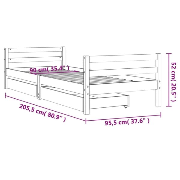vidaXL sengeramme til juniorseng m. skuffer 90x200 cm massivt fyr