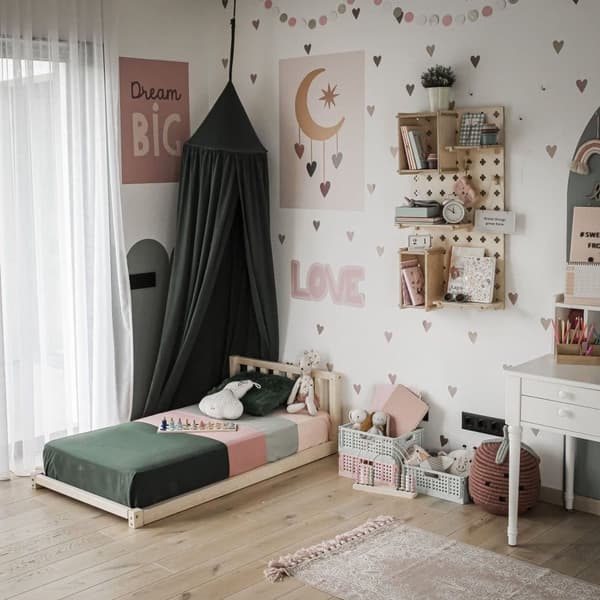 Upphöjd säng för barn, golvsäng, Montessori-säng, Småbarnssäng, Sängstomme i trä, Sängstomme i trä, Tältsäng, Barnsäng, födelsedagspresent
