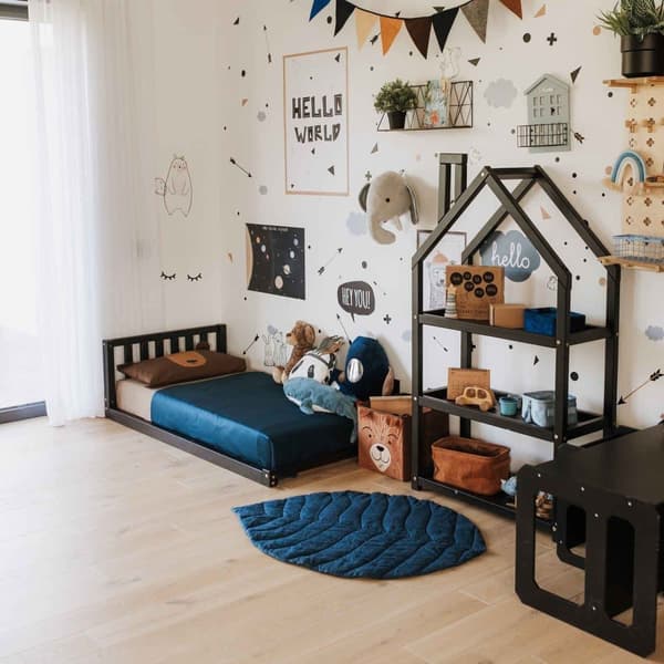 Upphöjd säng för barn, golvsäng, Montessori-säng, Småbarnssäng, Sängstomme i trä, Sängstomme i trä, Tältsäng, Barnsäng, födelsedagspresent