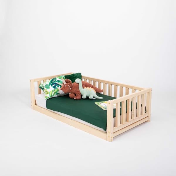 Montessori golvsäng för småbarn med skenor Tvåbäddsram, Loftsäng för småbarn Låg plattformssäng för barnsäng Småbarnsäng Montessorisäng barn