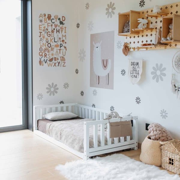 Montessori taaperon lattiasänky kiskoilla Kahden hengen sängyn runko, Parvisänky taaperolle Matalatasoinen sänky lasten sänkylle Taaperosänky Montesso