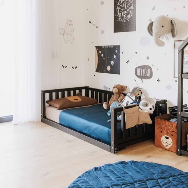 Montessori taaperon lattiasänky kiskoilla Kahden hengen sängyn runko, Parvisänky taaperolle Matalatasoinen sänky lasten sänkylle Taaperosänky Montesso