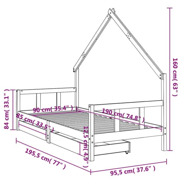 vidaXL sengeramme til juniorseng m. skuffer 90x190 cm massivt fyr