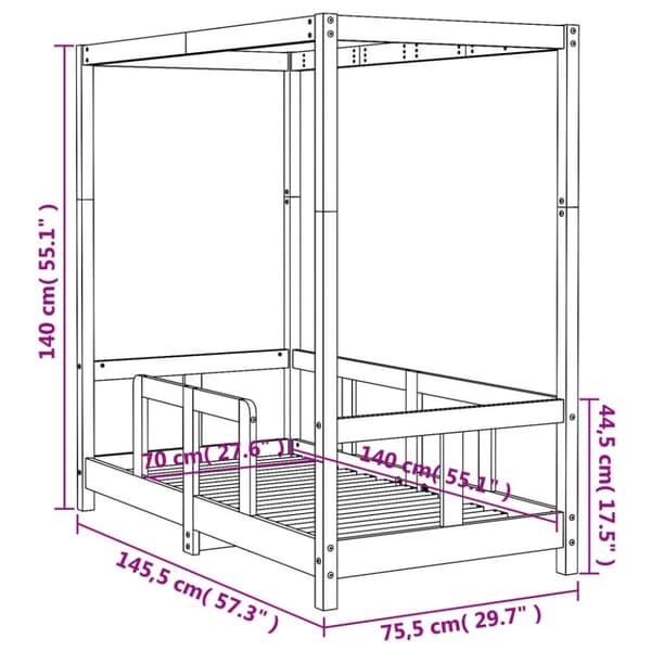 vidaXL Sängram för barnsäng 70x140 cm massiv furu
