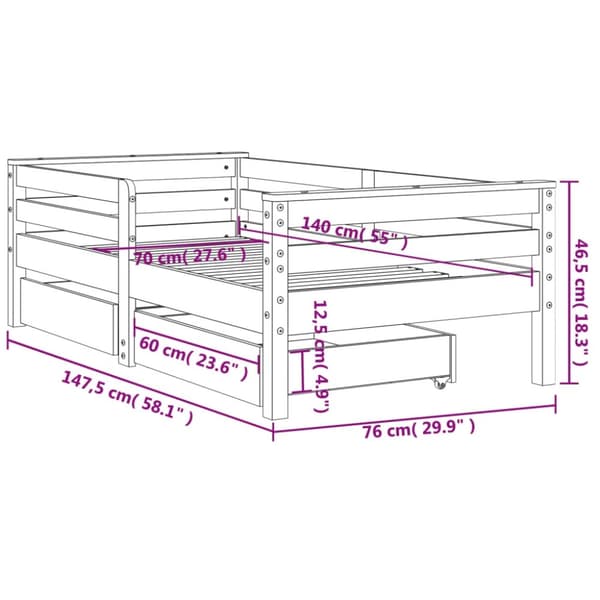 vidaXL sengeramme til juniorseng m. skuffer 70x140 cm massivt fyr