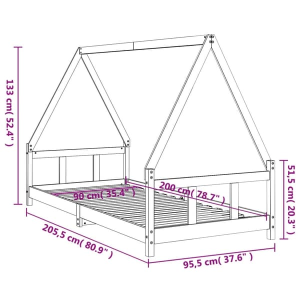 vidaXL sengeramme til juniorseng 90x200 cm massivt fyrretræ