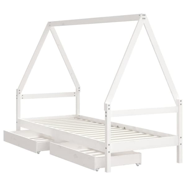 vidaXL Sängram för barnsäng m. lådor vit 80x200 cm massiv furu