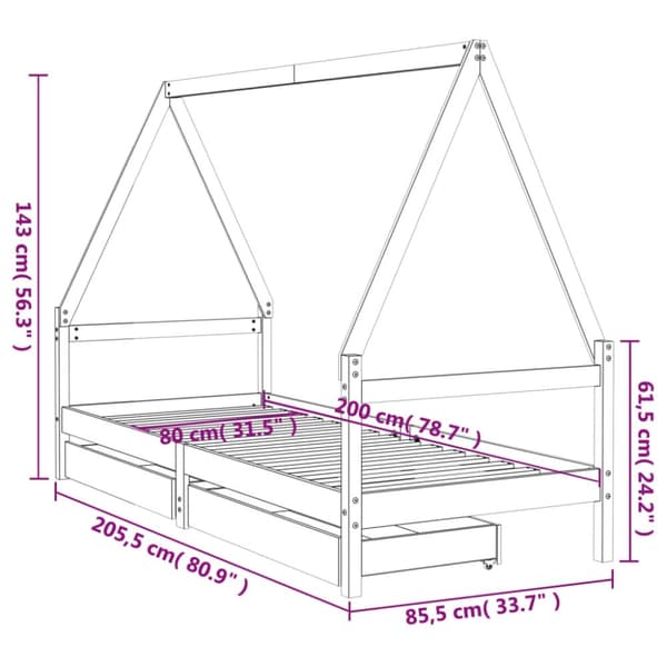 vidaXL Sängram för barnsäng m. lådor vit 80x200 cm massiv furu