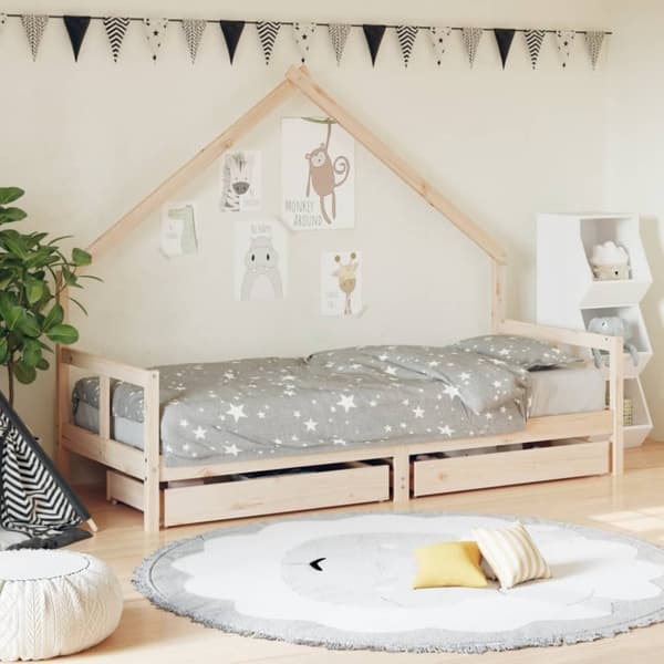 vidaXL Sängram för barnsäng m. lådor 80x200 cm massiv furu