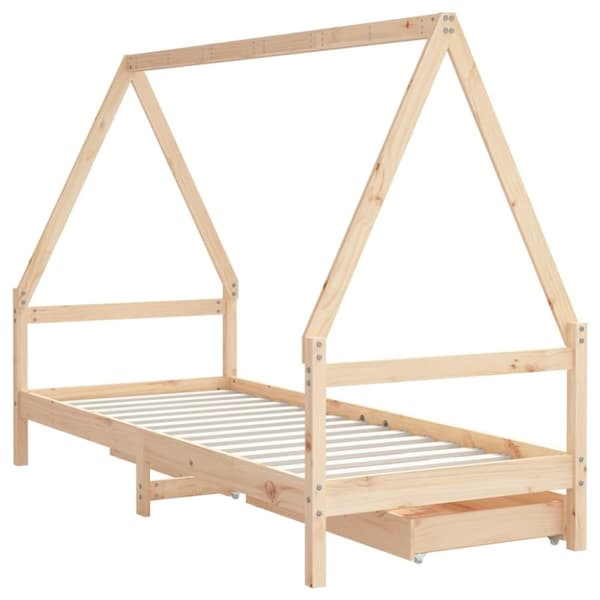 vidaXL Sängram för barnsäng m. lådor 90x200 cm massiv furu