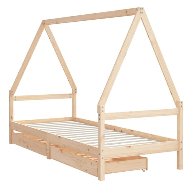 vidaXL Sängram för barnsäng m. lådor 90x200 cm massiv furu
