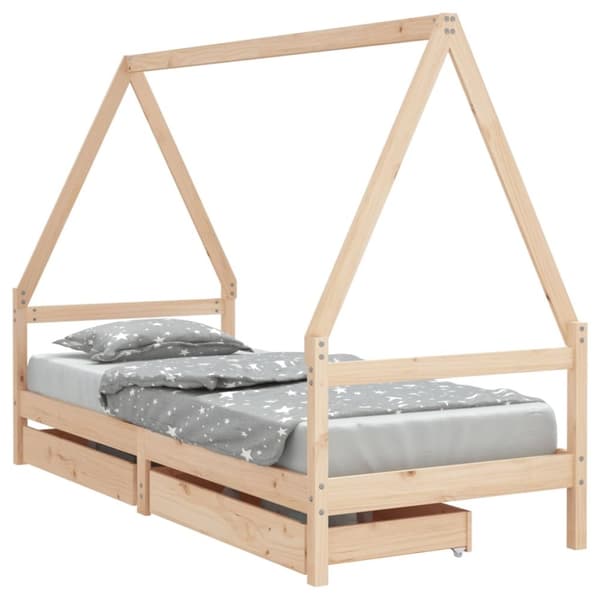 vidaXL Sängram med lådor för barn 90x190 cm massiv furu