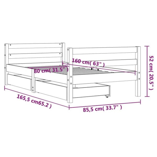 vidaXL Barnesengeramme med skuffer 80x160 cm heltre furu