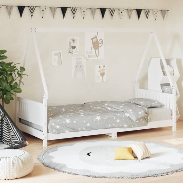 vidaXL sengeramme til juniorseng 90x200 cm massivt fyrretræ hvid