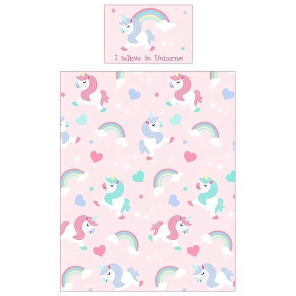 Unicorn barnsäng - Premium komplett paket - Rosa och vit - Madrass och sängkläder ingår