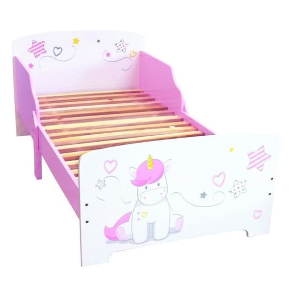 Unicorn barnsäng - Premium komplett paket - Rosa och vit - Madrass och sängkläder ingår