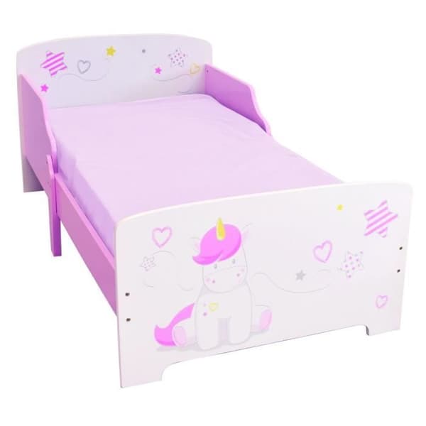 Unicorn barnsäng - Premium komplett paket - Rosa och vit - Madrass och sängkläder ingår