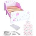Miniatyrbild 1 av 4: Unicorn barnsäng - Premium komplett paket - Rosa och vit - Madrass och sängkläder ingår